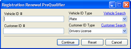 Example: Registration Renewal Prequalifier window