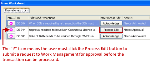 Discretionary edit icon on the Error Worksheet window
