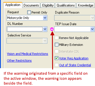 Warning icon to the left