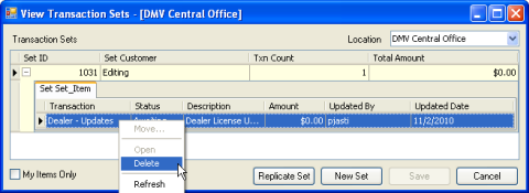 Deleting a held transaction - step 2